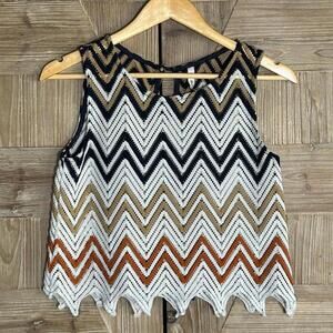 Mind Code Chevron Knit Tank Top Multicolor Zig Zag Boho Sleeveless Shirt Small